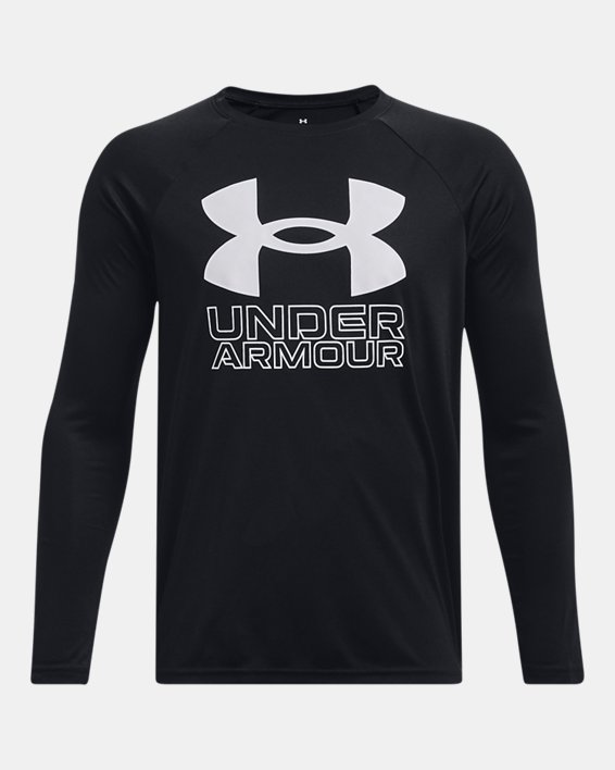 Boys' UA Tech™ Hybrid Print Fill Long Sleeve in Black image number 0